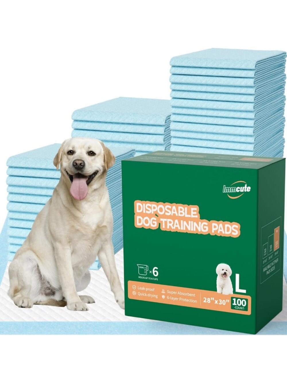 100 Count Large Absorbent Dog & Cat Pee Pads - Leakproof Quick-Dry Potty